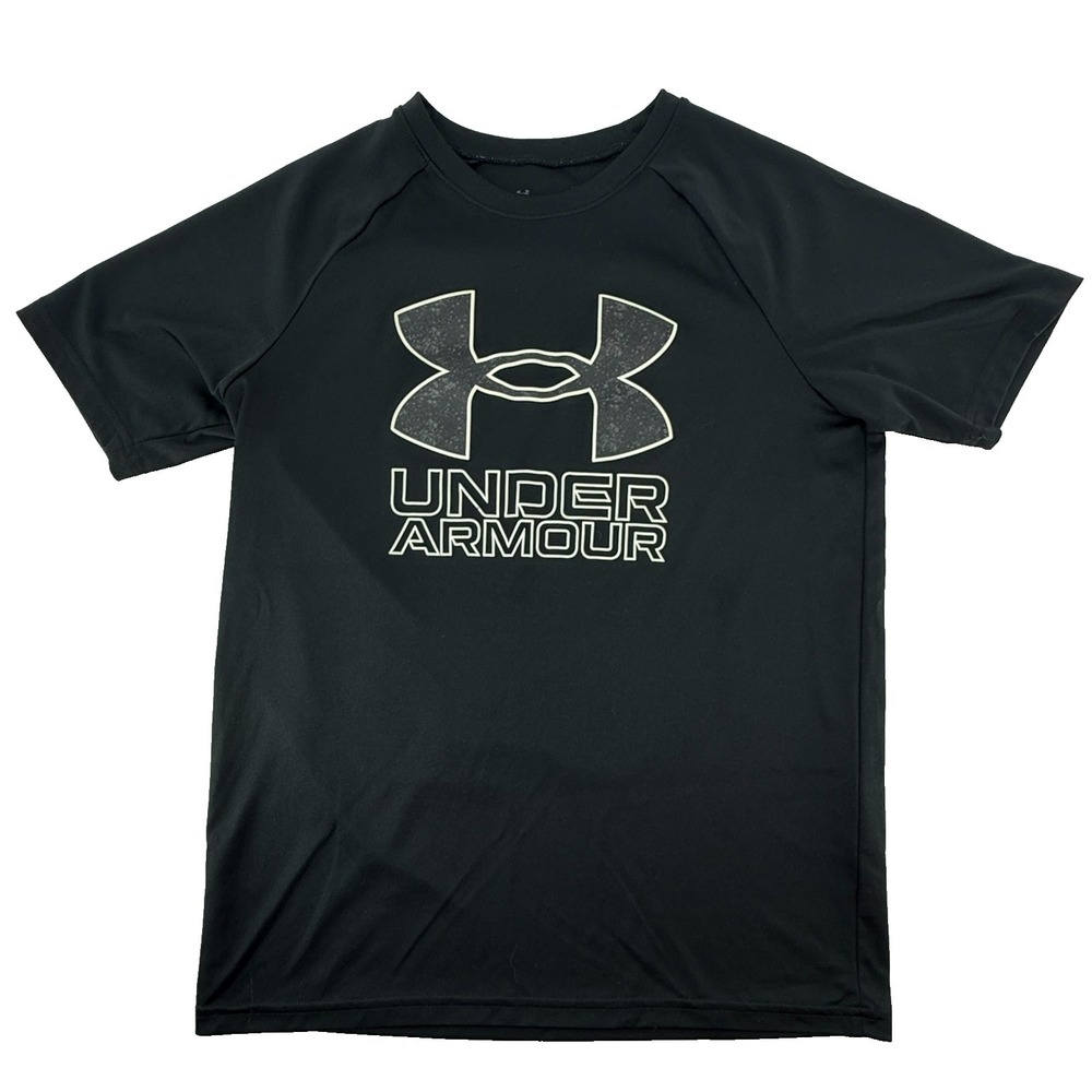 Under Armour Youth Large Black Athletic T Shirt Big Logo Short Sleeve Loose‎ Fit